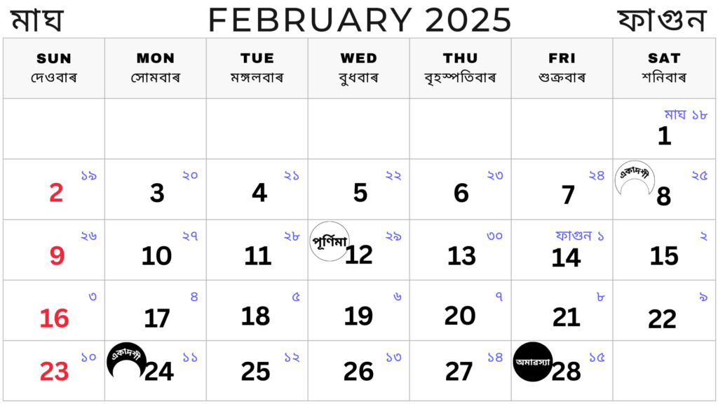 Assamese Calendar February 2025