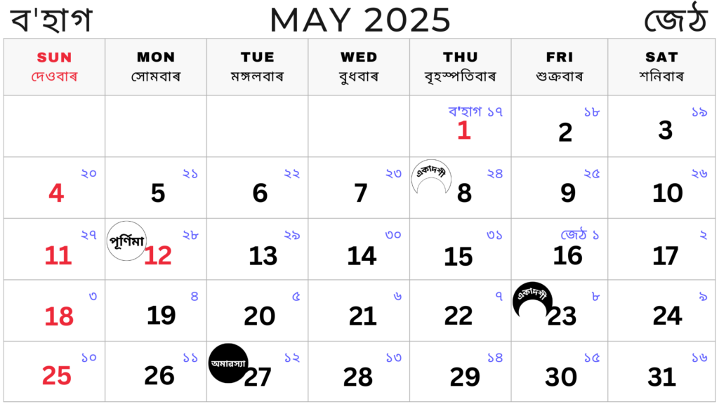 Assamese Calendar May 2025