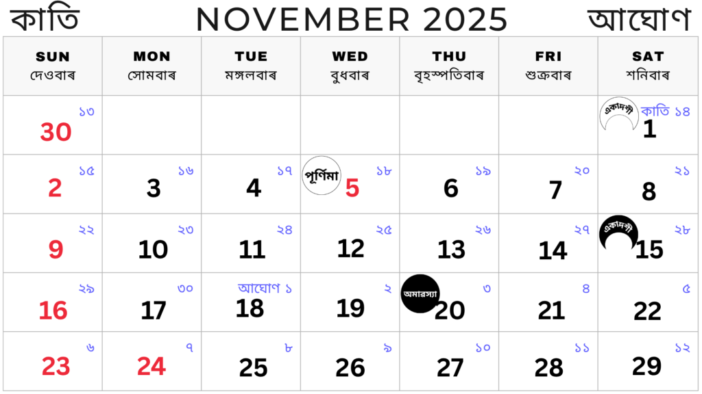 Assamese Calendar November 2025