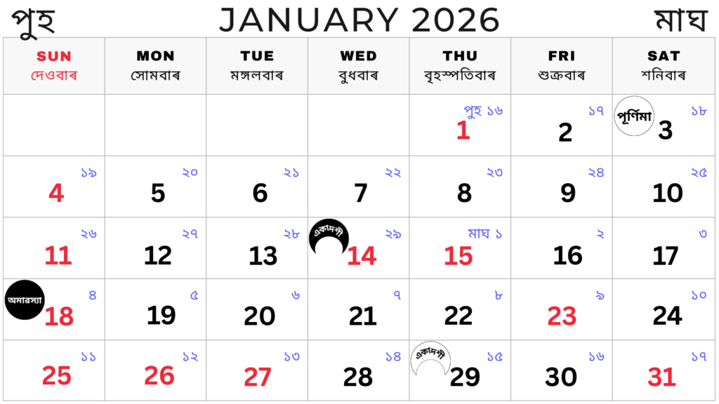 Assamese Calendar January 2026